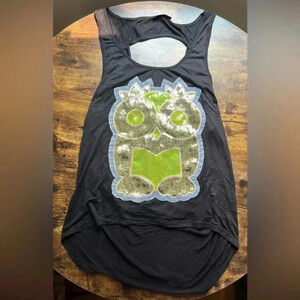 blush | ladies sequin owl tank top. Size: L.